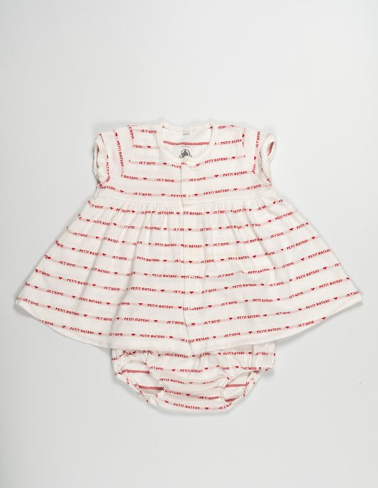 Petit Bateau White Logo Dress With Panty