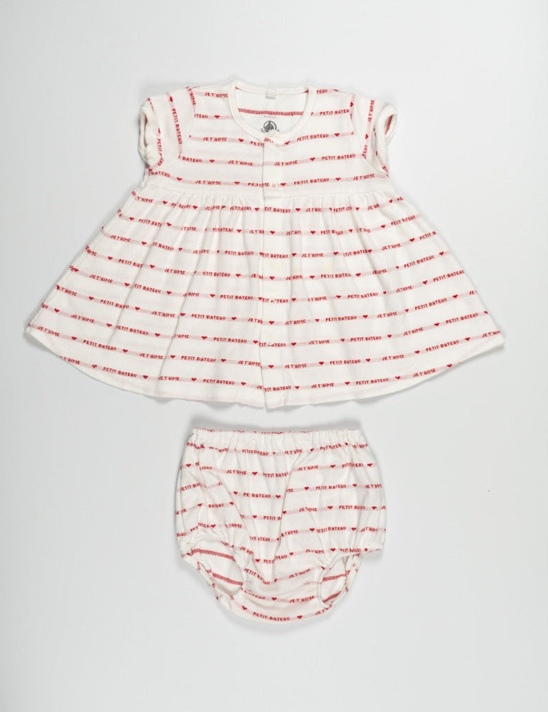 Petit Bateau White Logo Dress With Panty