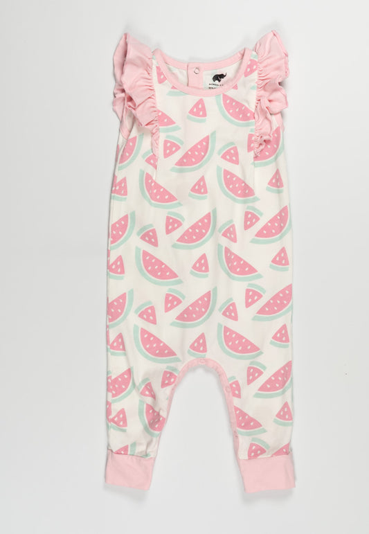 Monica + Andy Watermelon Printed Flutter Sleeve Onesie