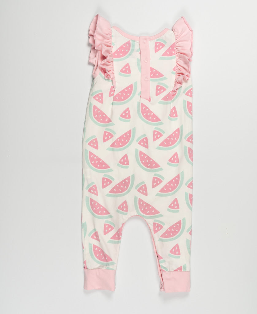 Monica + Andy Watermelon Printed Flutter Sleeve Onesie