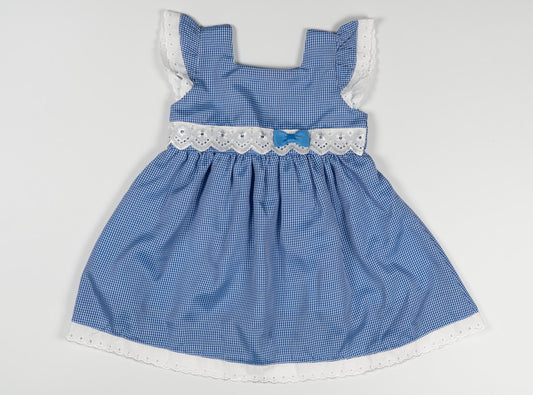 Blue Gingham Lace Trim Dress